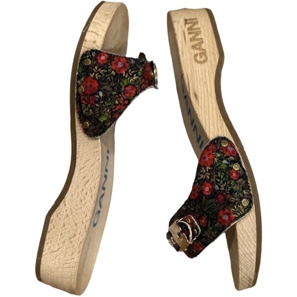 GANNI X Dr. Scholl Red Floral Slip on Low Heel Sandal Clogs Size 8 NEW - Picture 7 of 12